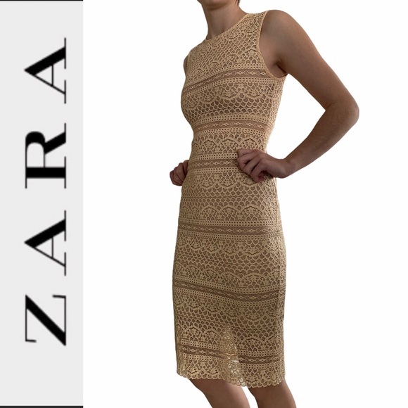 Zara Sleeveless Lace Dress with Sheer Center